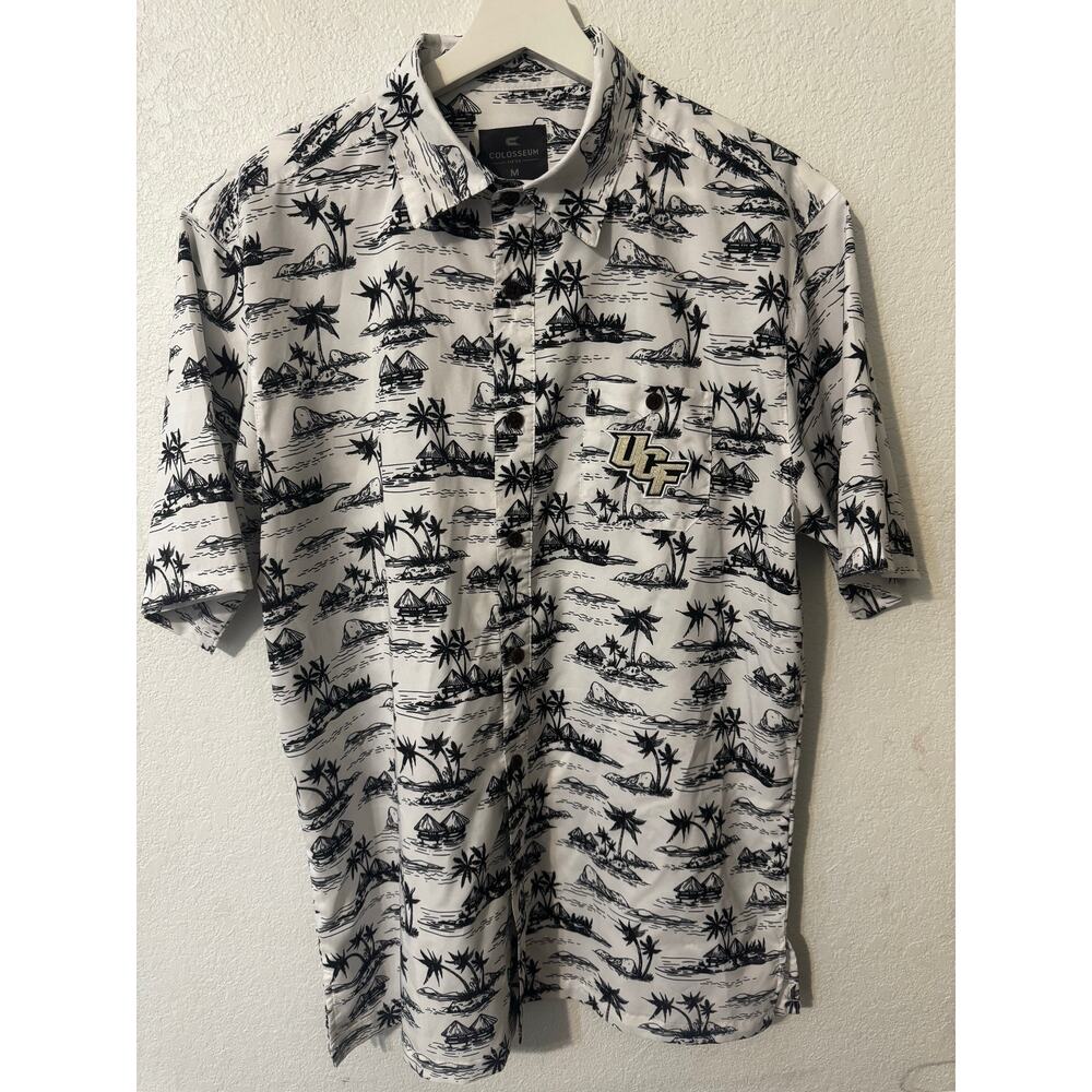 Men's Casual Button Down Shirt - Black and White Tropical Print